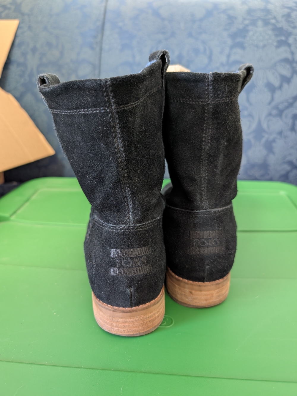 Toms Black Suede Ankle Booties with Low Heel - Picture 9 of 13